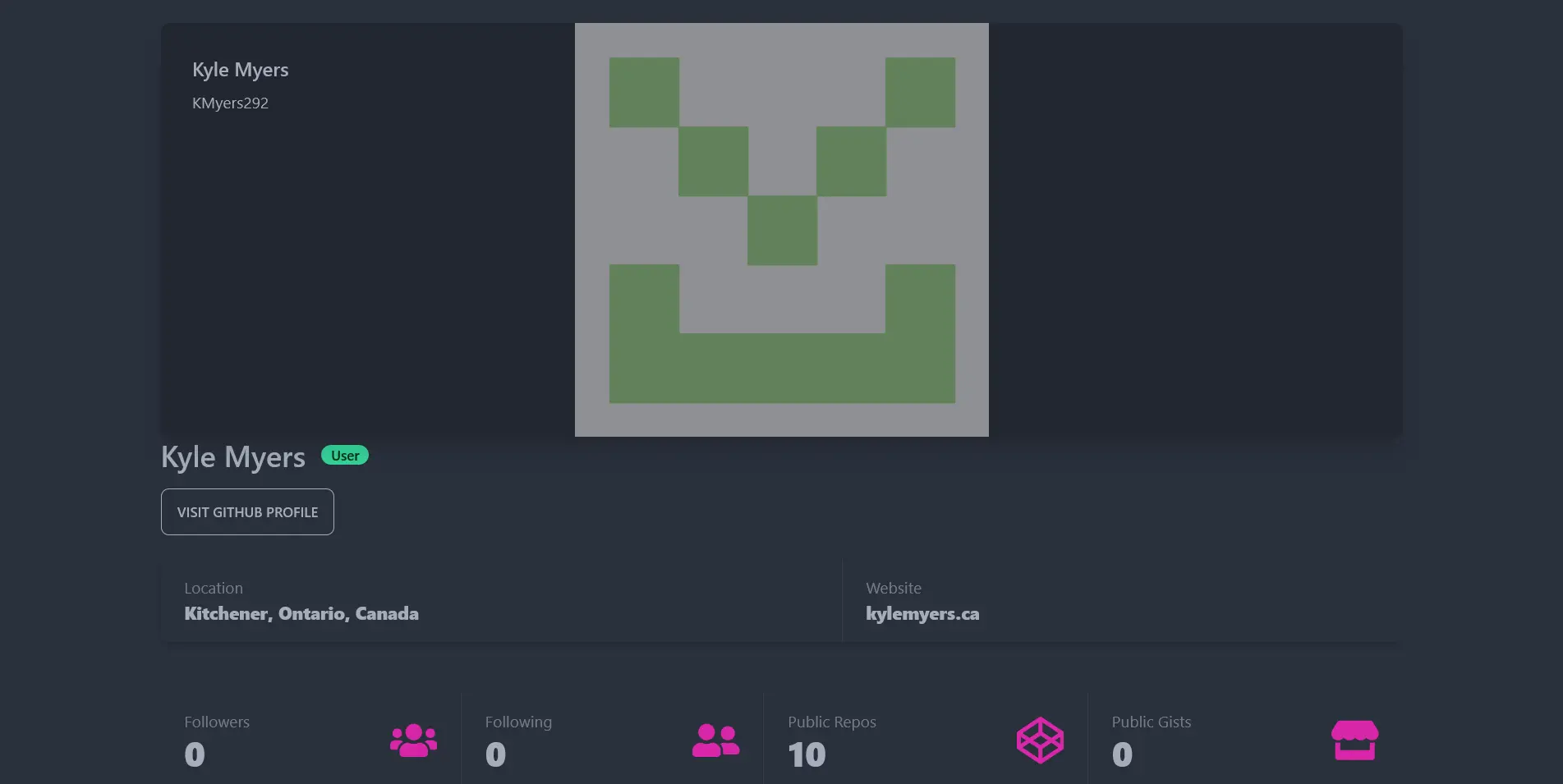 Github Finder Website Screenshot of a User Profile Page
