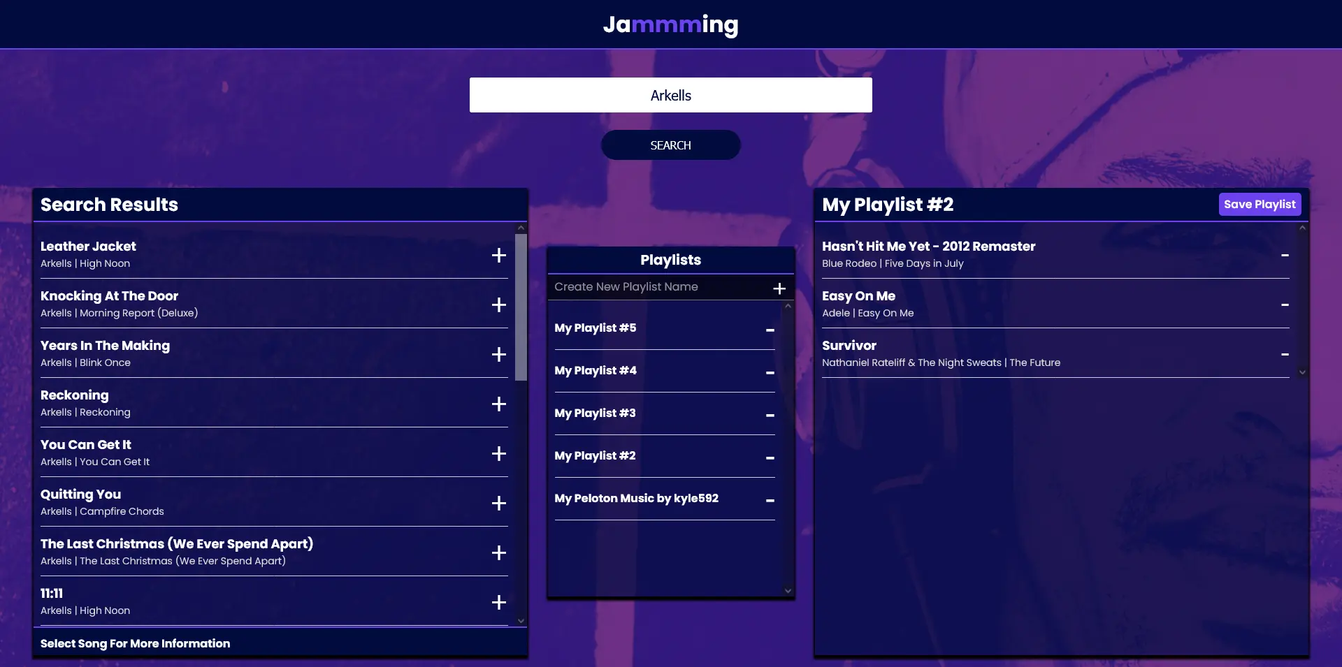 Jammming Website Screenshot of Main Page