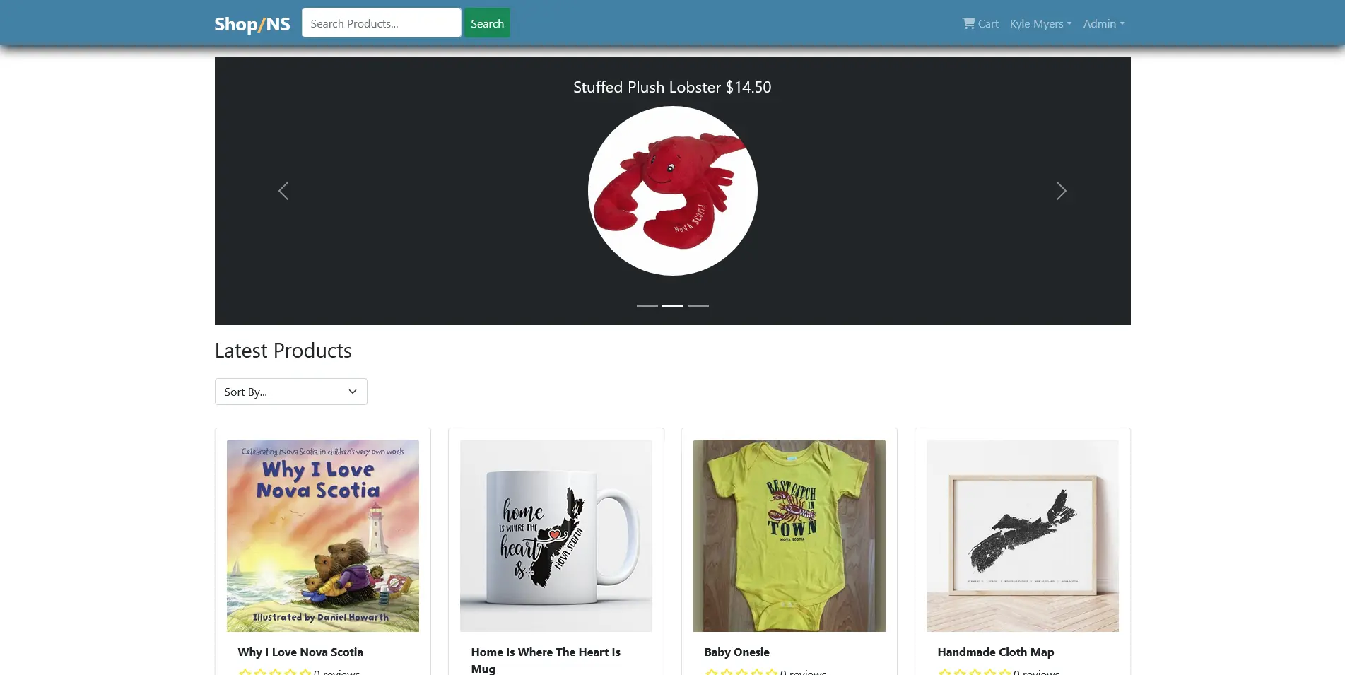 ShopNS Website Screenshot of Front Page